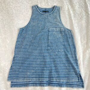 Rag & Bone Jean Striped Indigo The Bowery Tank High Low Hem Pocket Tank Top